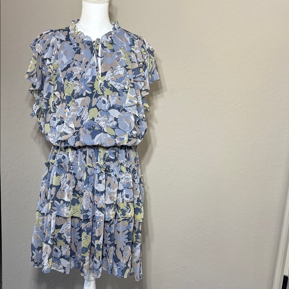 Ralph Lauren Plus Size blue Floral Ruffle Trim Georgette Dress. NWT Size 22W - Picture 6 of 9